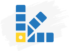 Illustration of a blue and yellow fan-shaped colour swatch, representing colour selection 