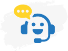 Smiling support EWI store agent icon with headset and speech bubble