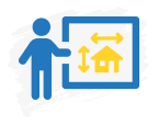 Person presenting house dimensions on a screen for website EWI store